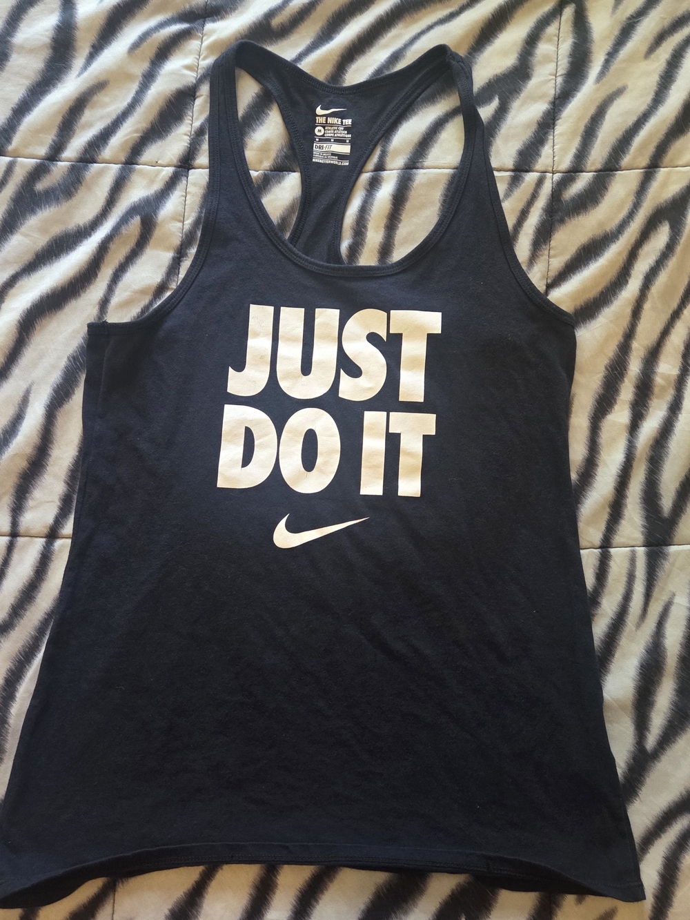 Nike Black Racerback Tank with White 'JUST DO IT' Print